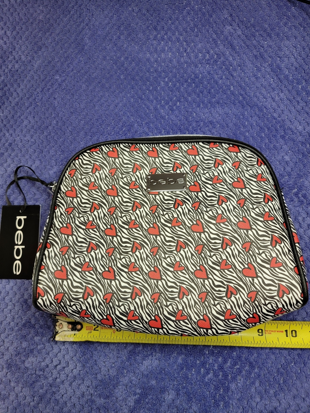 NWT bebe Pink Heart Zebra Print Cosmetic Pouch